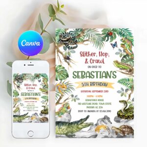 Reptile Birthday Invitation, Reptile Invitation, Reptile Party Birthday Invitation