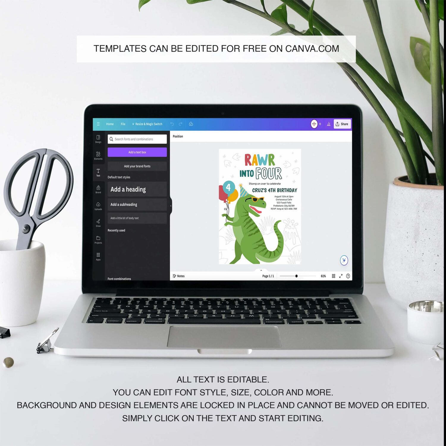 Roar into four t rex dinosaur 4th birthday party invitation r54i 3