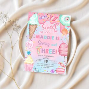 Sweet as can be girl sassy and three 3rd third birthday invitation 1