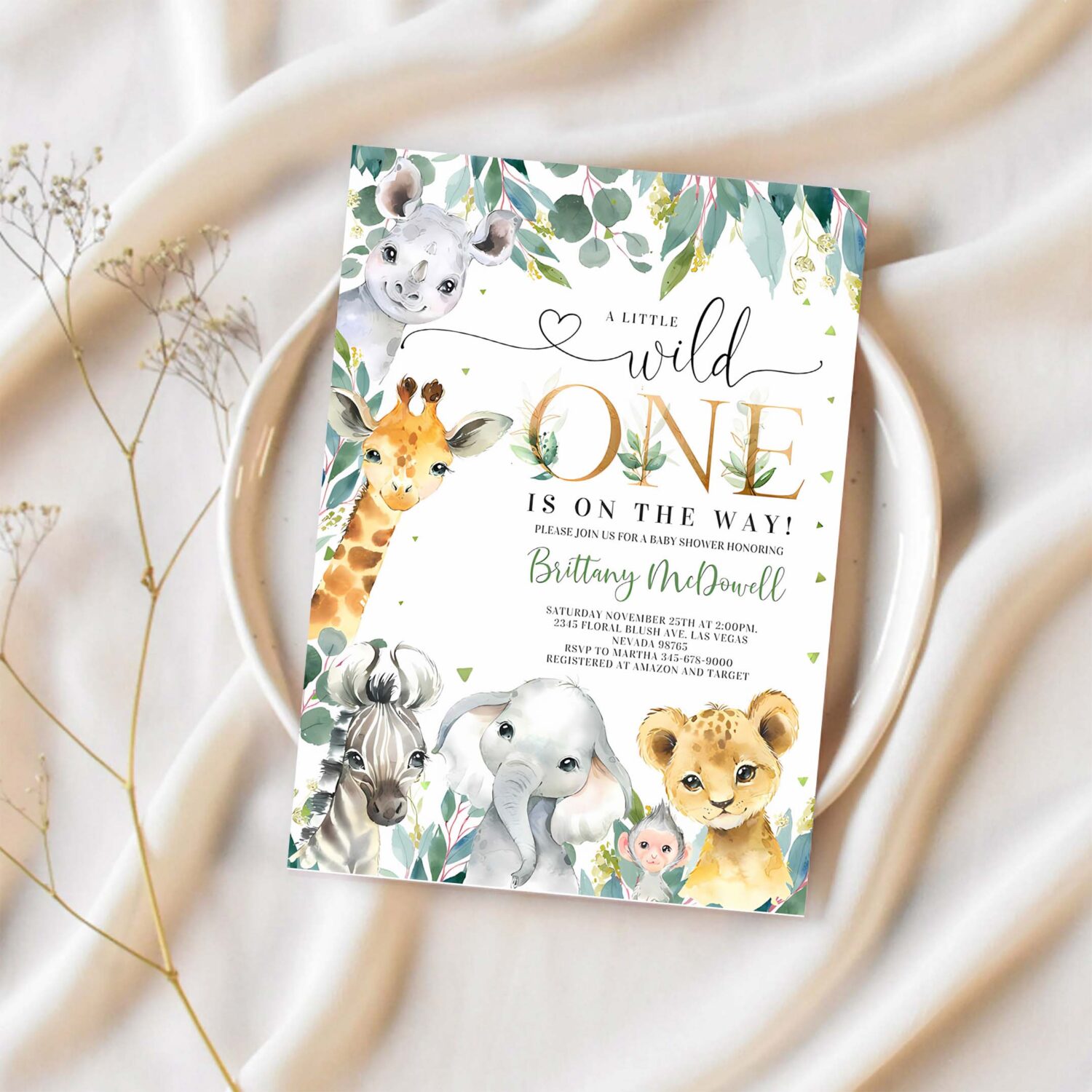 Safari baby shower invitation wild one jungle baby shower invite baby shower boy 1