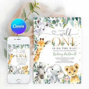 Wild One Invitation, Safari Baby Shower Invitation, Wild One Jungle Baby Shower Invite, Baby Shower Boy