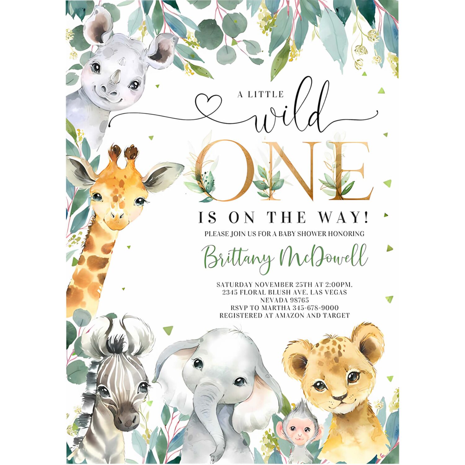 Safari baby shower invitation wild one jungle baby shower invite baby shower boy 4