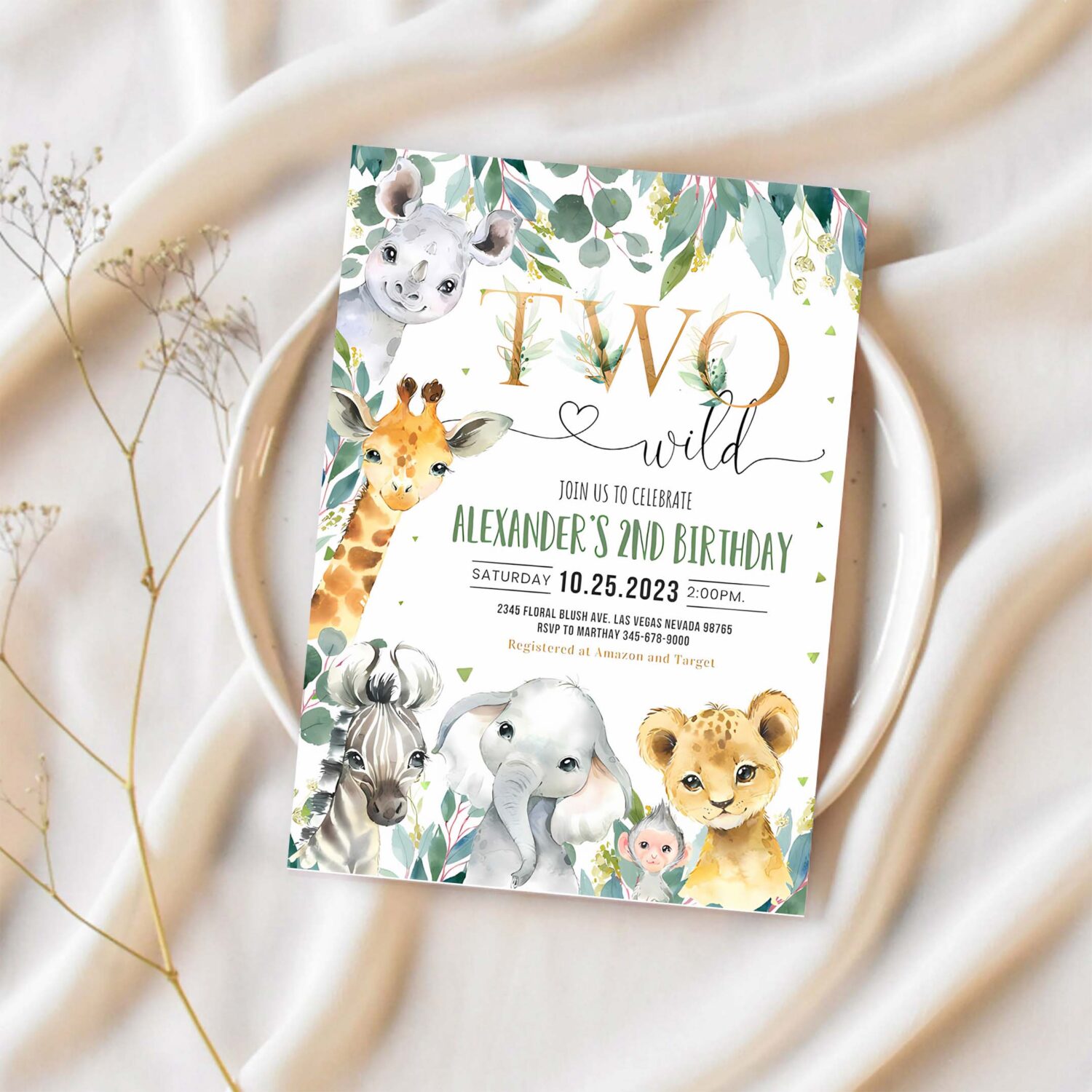 Safari birthday invitation two wild birthday invite 2nd gold jungle animals invitation 1