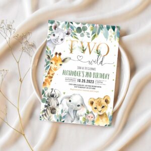 Safari birthday invitation two wild birthday invite 2nd gold jungle animals invitation 1