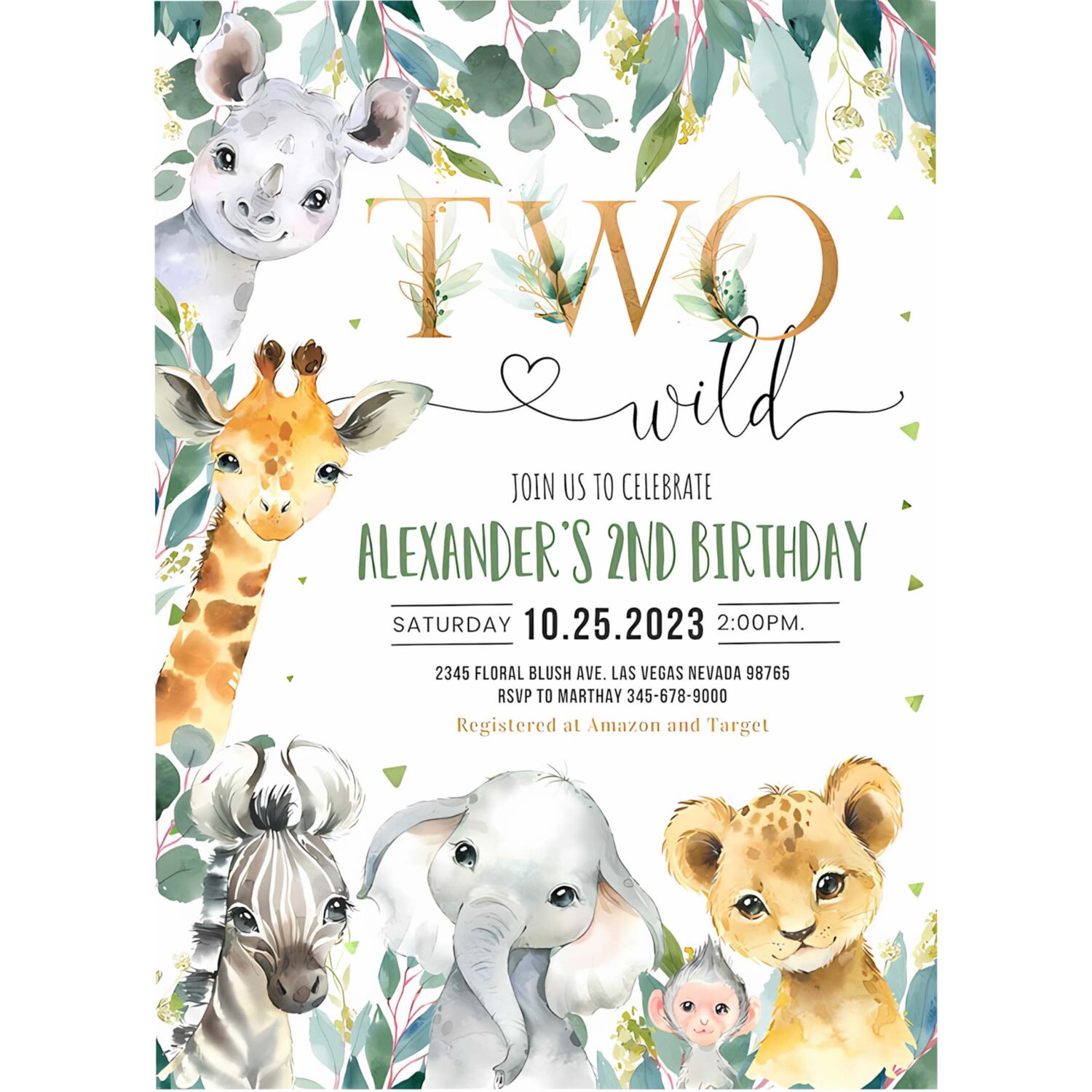 Safari birthday invitation two wild birthday invite 2nd gold jungle animals invitation 4