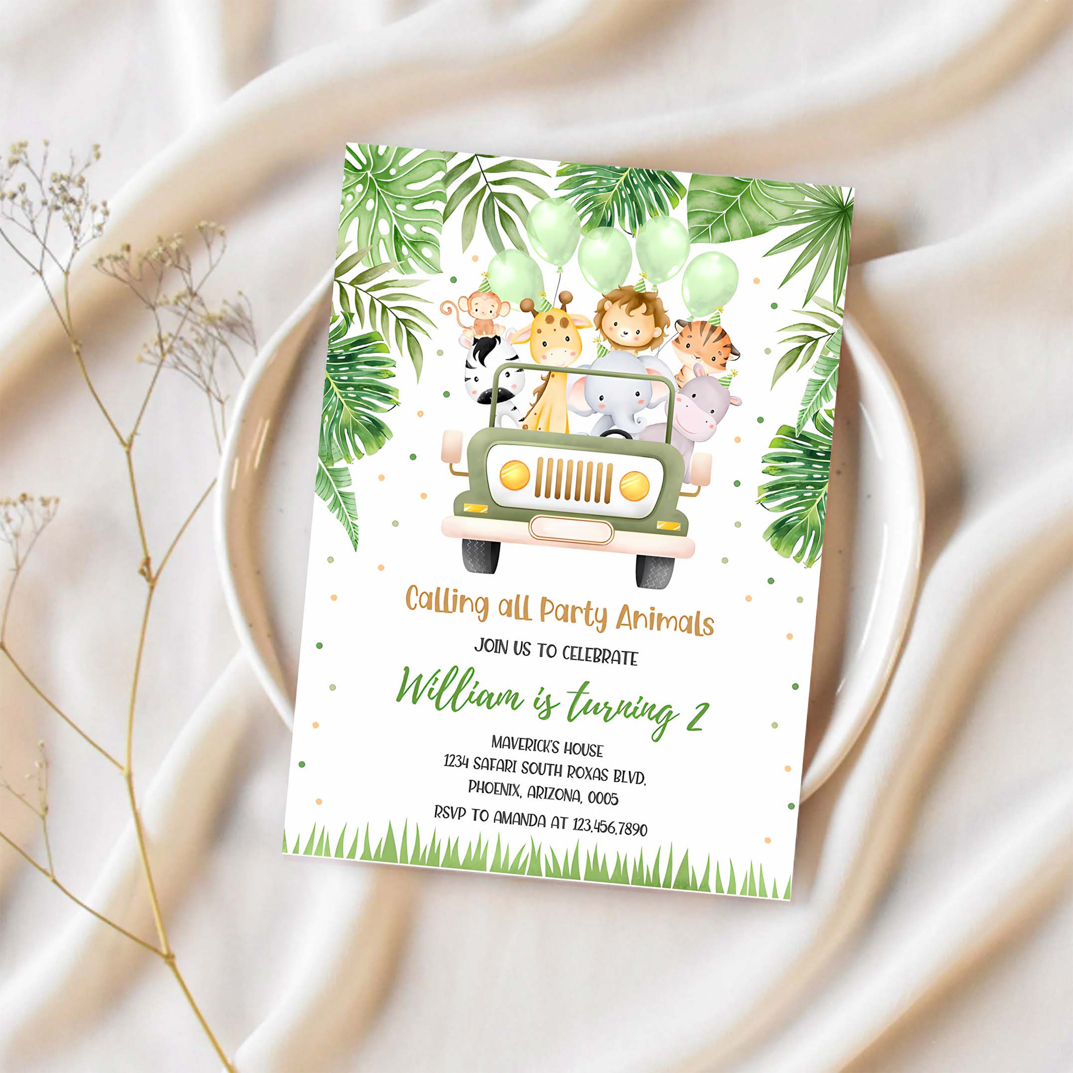 Safari Birthday Invitation Wild One 1st Birthday Invite Jungle Animals invitations