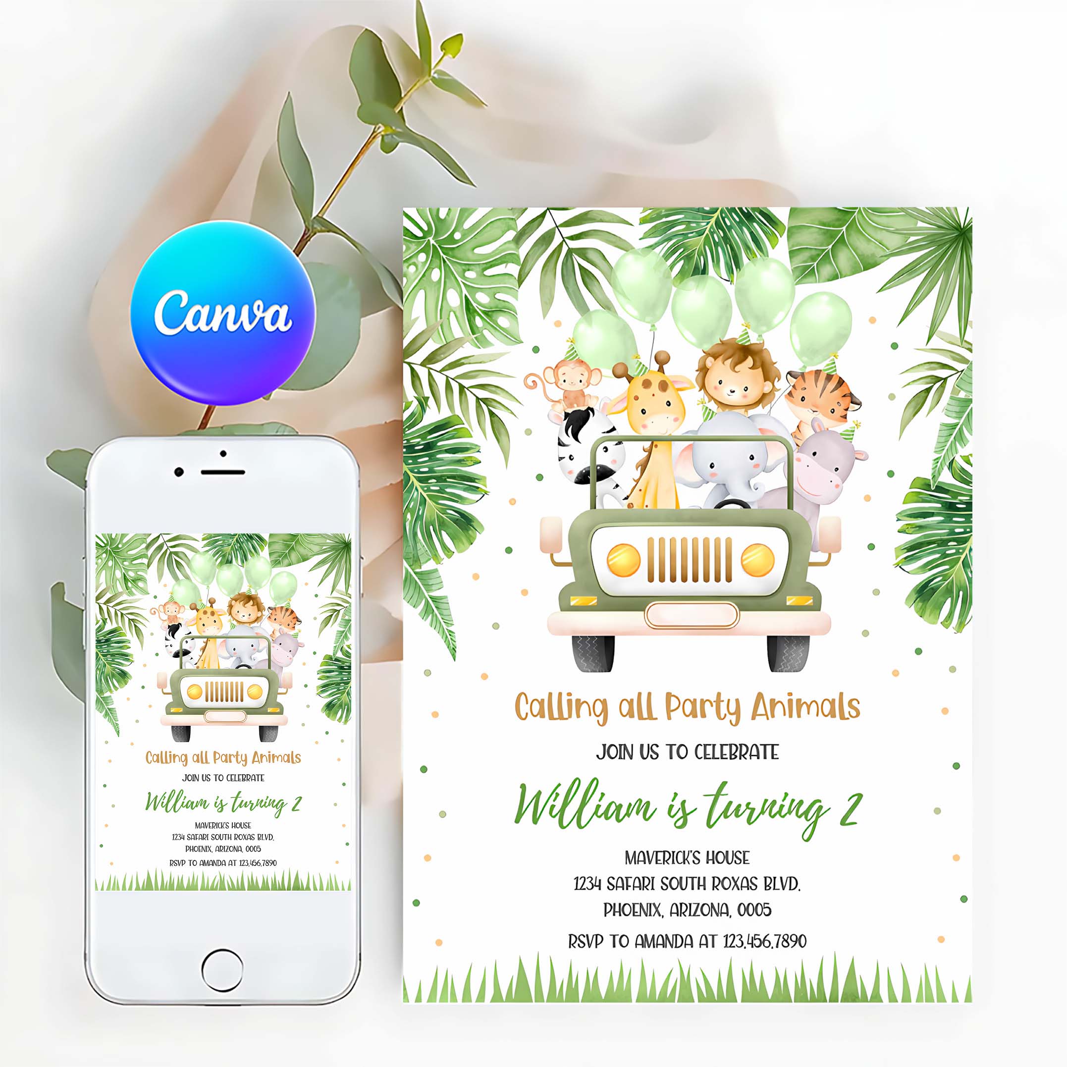 Safari Birthday Invitation Wild One 1st Birthday Invite Jungle Animals invitations