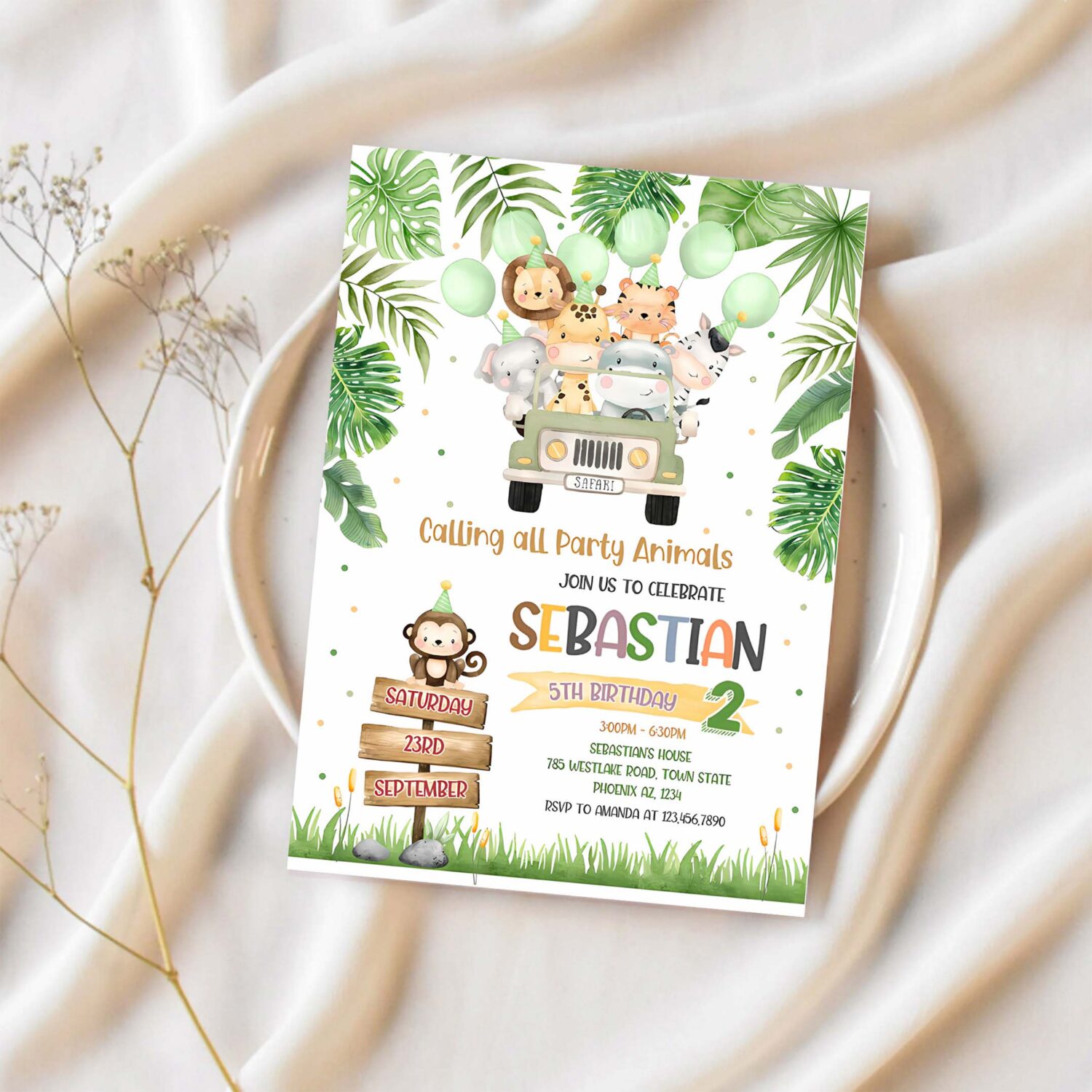 Safari birthday invitation wild one first birthday invite jungle animals invitations 1