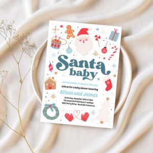 Santa baby blue and red christmas baby shower invitation k88k 1