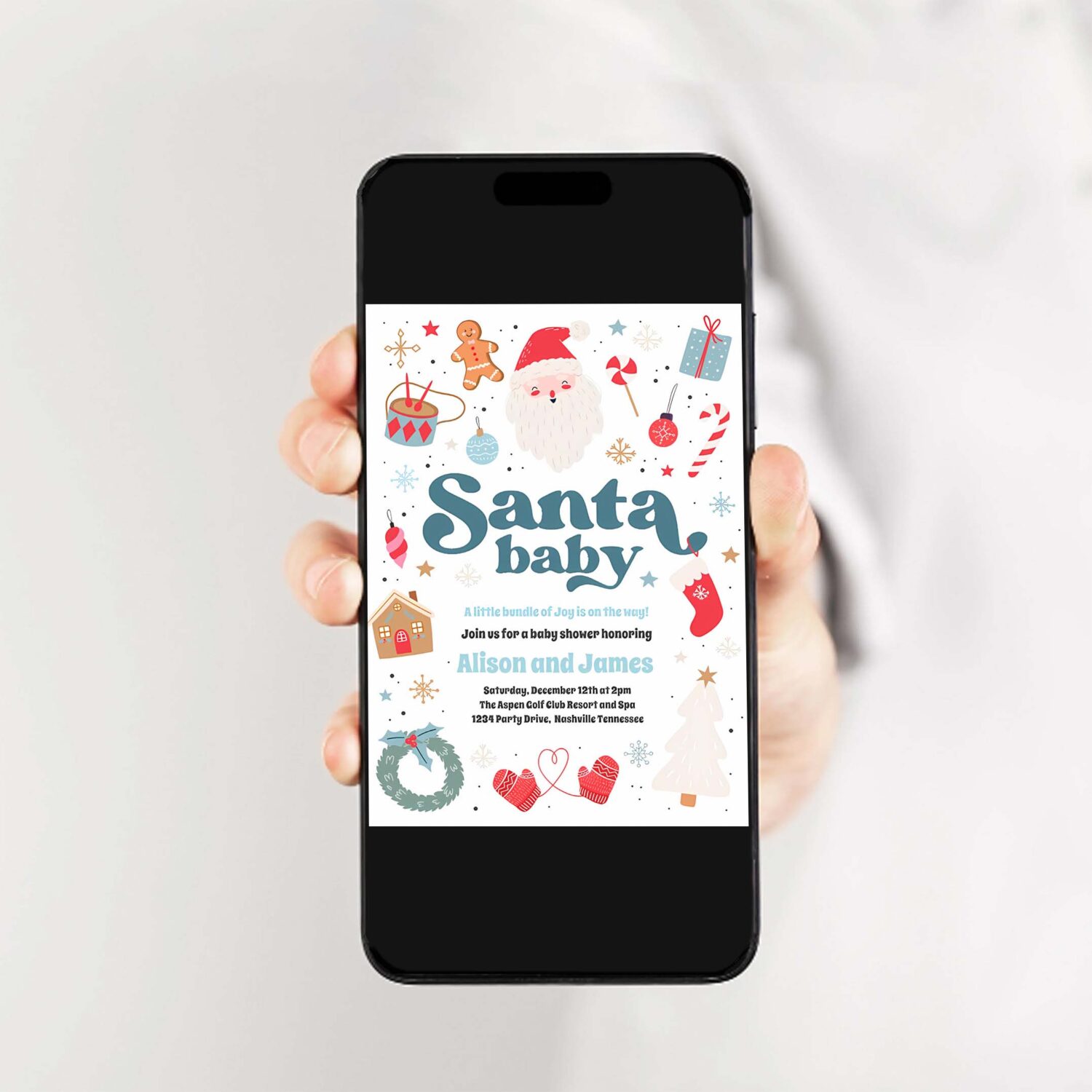 Santa baby blue and red christmas baby shower invitation k88k 2