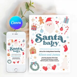 Santa Baby Invitation, Santa Baby Blue And Red Christmas Baby Shower Invitation