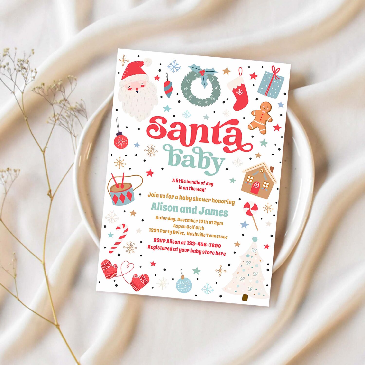 Santa baby blue boy christmas baby shower invitation j16p 1
