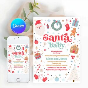 Santa Baby Invitation, Santa Baby Blue Boy Christmas Baby Shower Invitation
