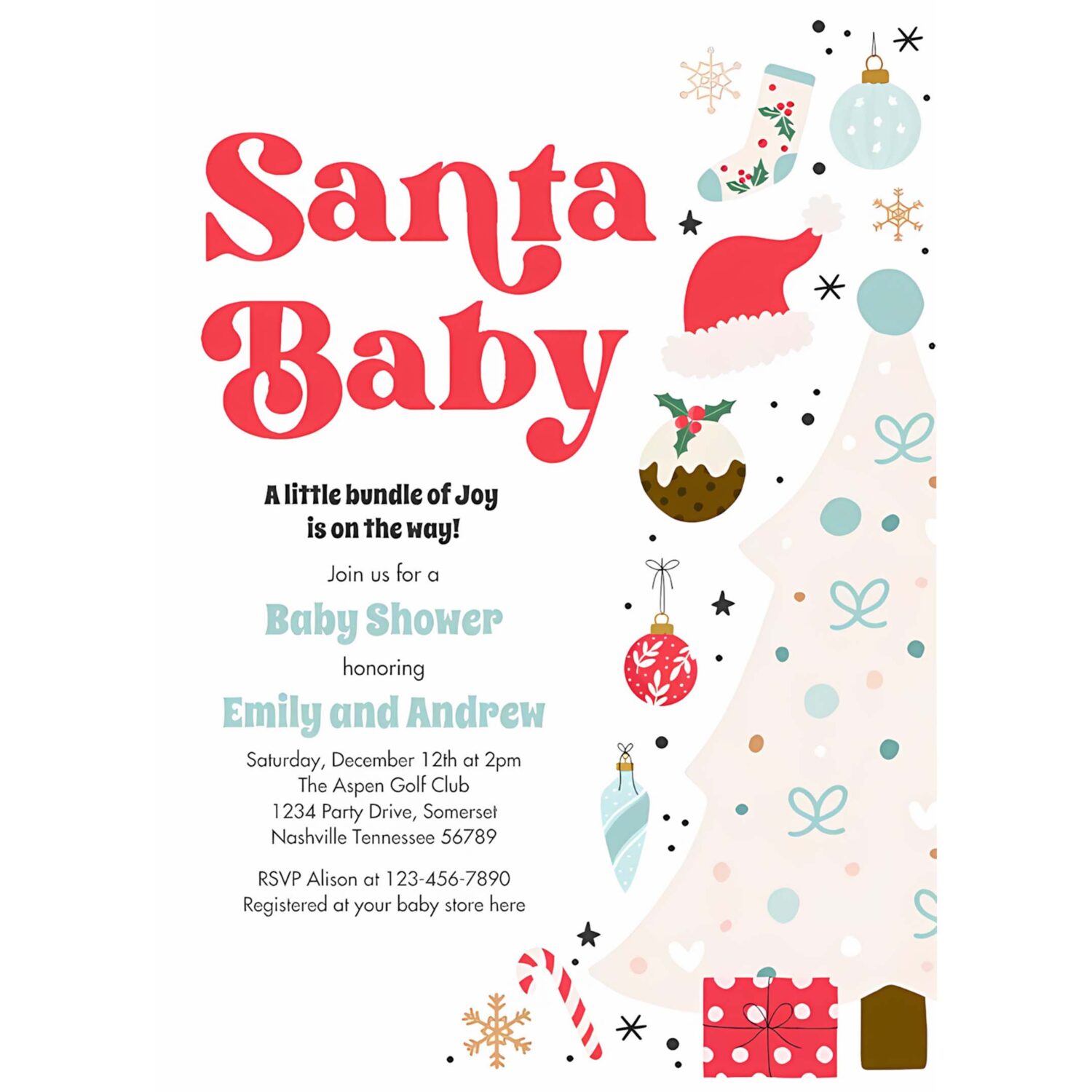 Santa baby red and blue christmas baby shower invitation p83y 4