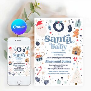 Santa Baby Invitation, Santa Baby Red And Blue Christmas Baby Shower Invitation