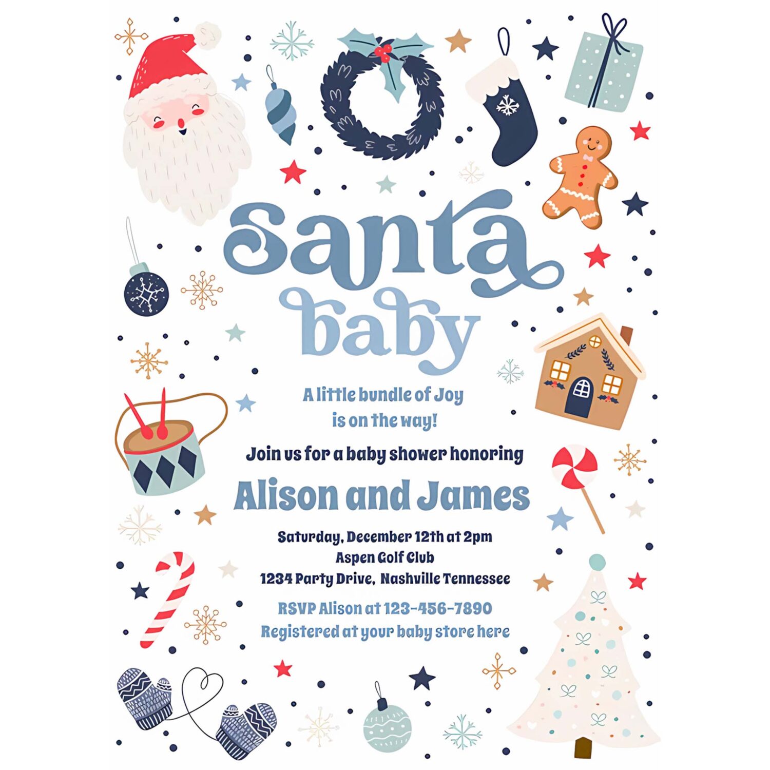 Santa baby red and blue christmas baby shower invitation t76r 4