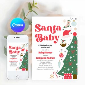 Santa Baby Invitation, Santa Baby Red And Green Christmas Baby Shower Invitation
