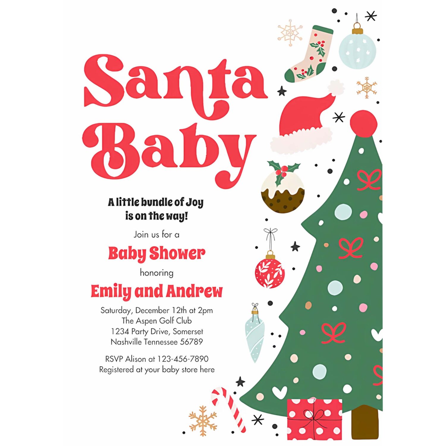 Santa baby red and green christmas baby shower invitation t68d 4