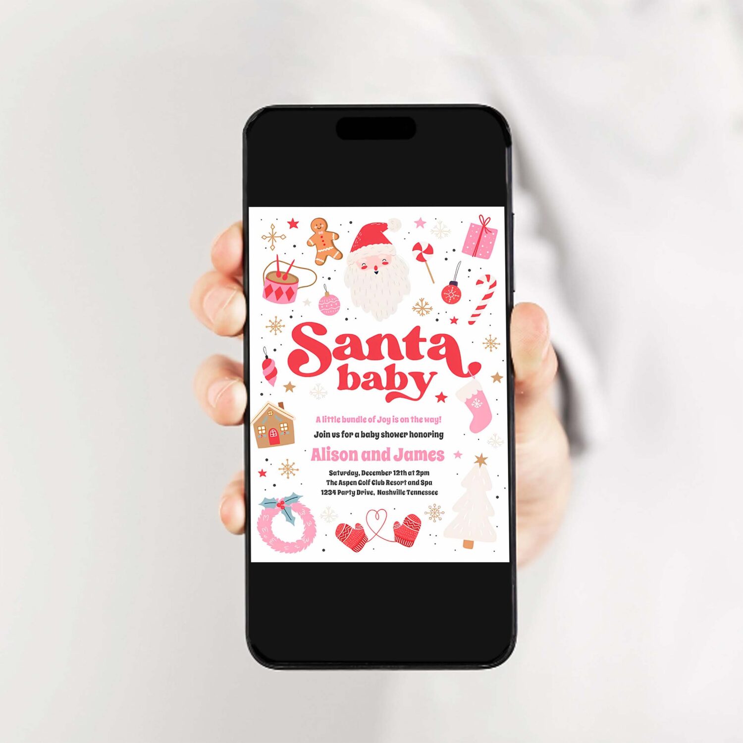 Santa baby red and pink christmas baby shower invitation b89d 2