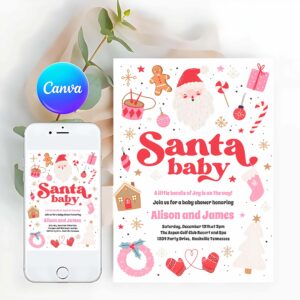 Santa Baby Invitation, Santa Baby Red And Pink Christmas Baby Shower Invitation