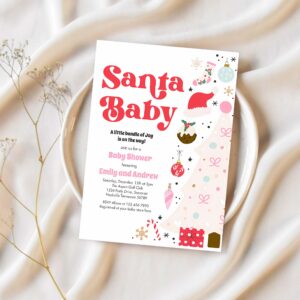 Santa baby red and pink christmas baby shower invitation d40f 1