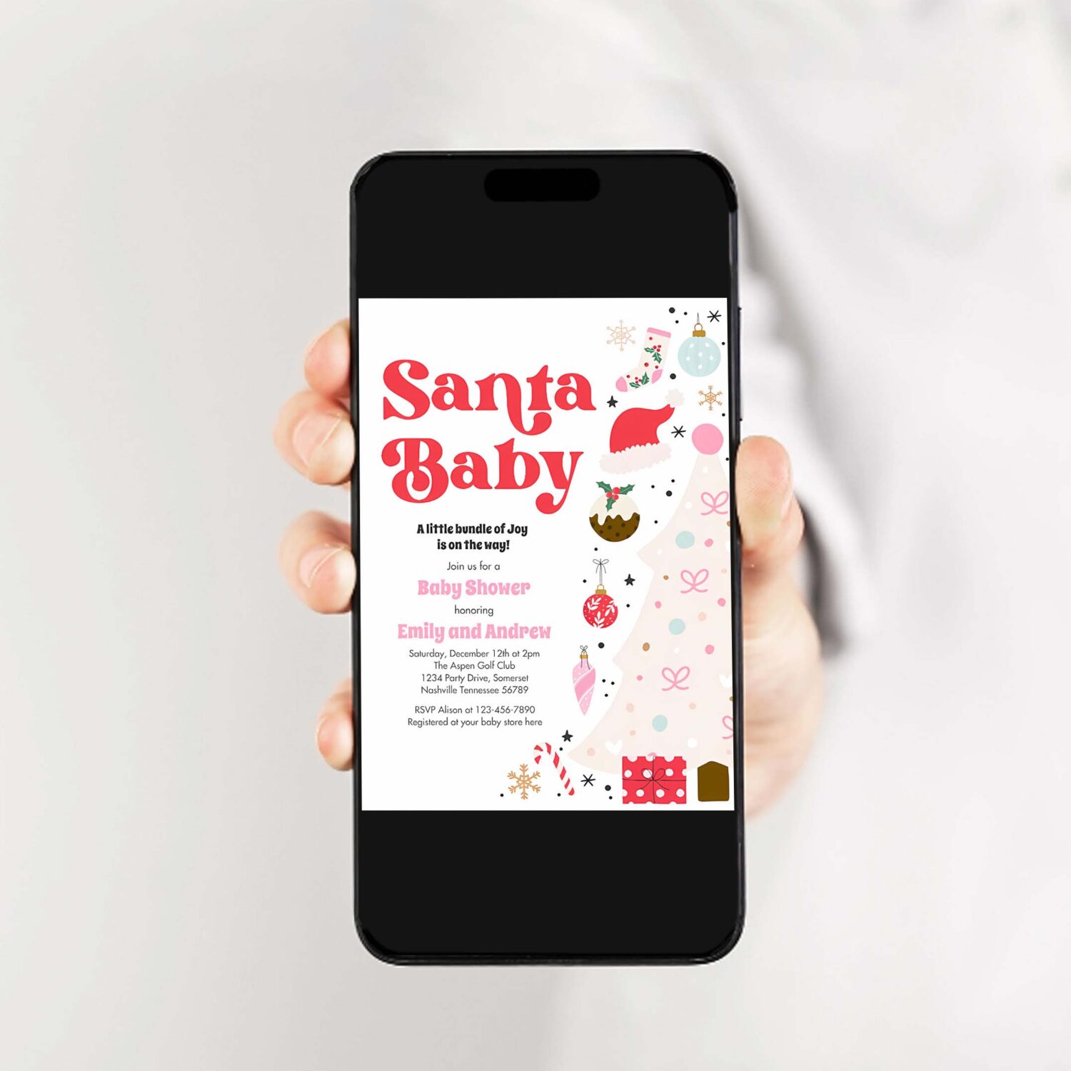 Santa baby red and pink christmas baby shower invitation d40f 2