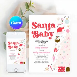 Santa Baby Invitation, Santa Baby Red And Pink Christmas Baby Shower Invitation