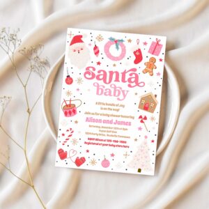 Santa baby red and pink christmas baby shower invitation k30j 1