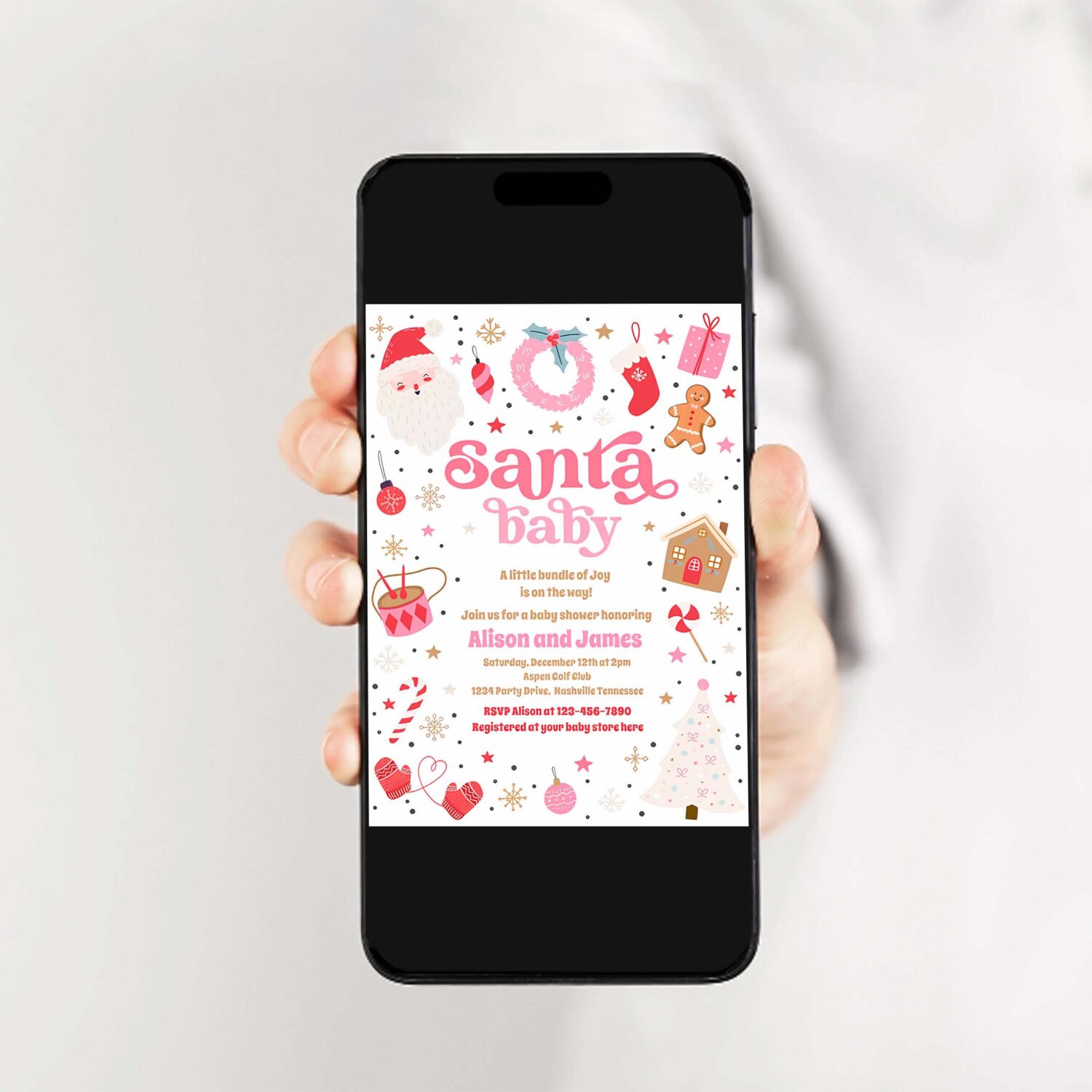 Santa baby red and pink christmas baby shower invitation k30j 2