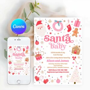 Santa Baby Invitation, Santa Baby Red And Pink Christmas Baby Shower Invitation