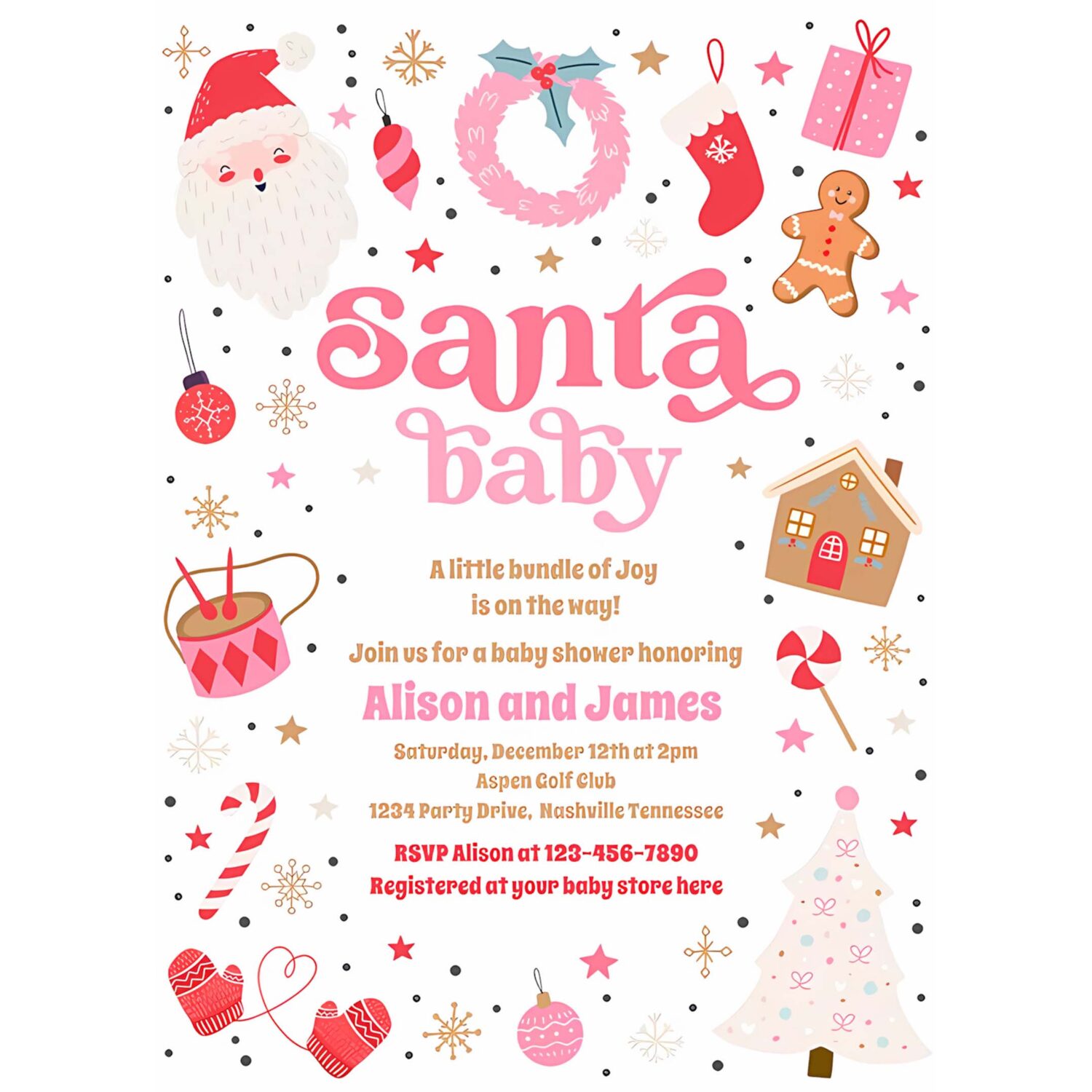 Santa baby red and pink christmas baby shower invitation k30j 4