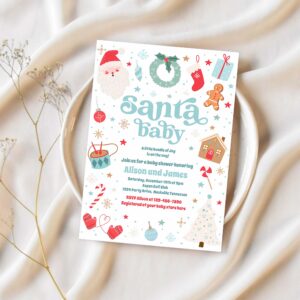 Santa baby traditional christmas baby shower invitation m67u 1