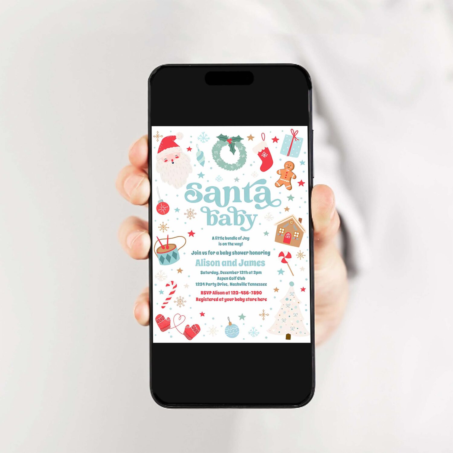 Santa baby traditional christmas baby shower invitation m67u 2