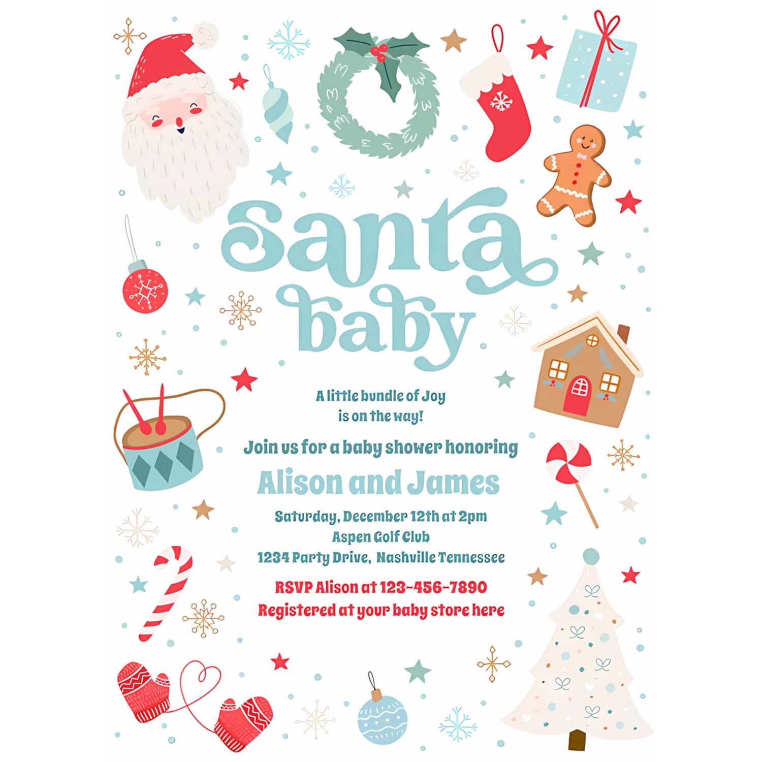 Santa baby traditional christmas baby shower invitation m67u 4