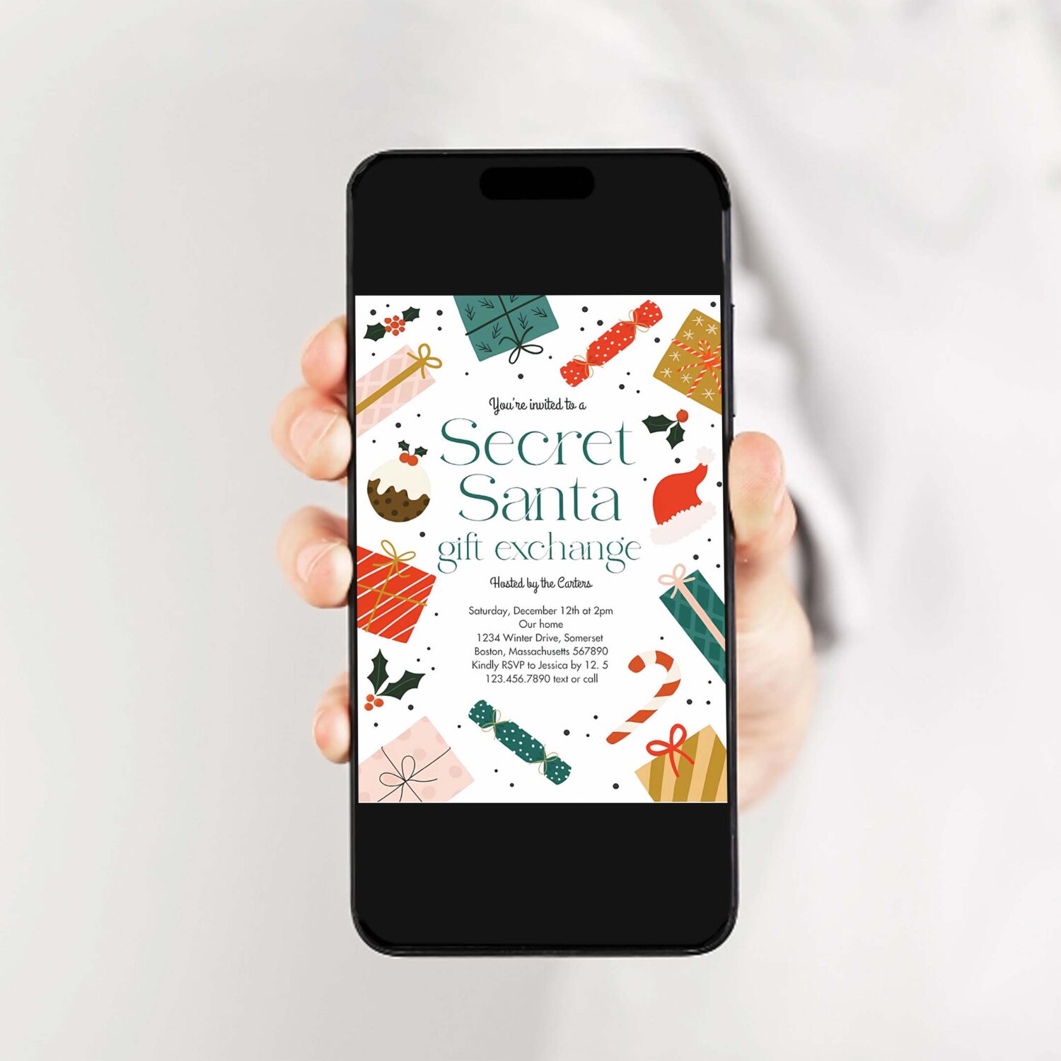 Secret santa gift exchange holiday party invitation a11b 2