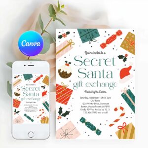 Santa Gift Invitation, Secret Santa Gift Exchange Holiday Party Invitation
