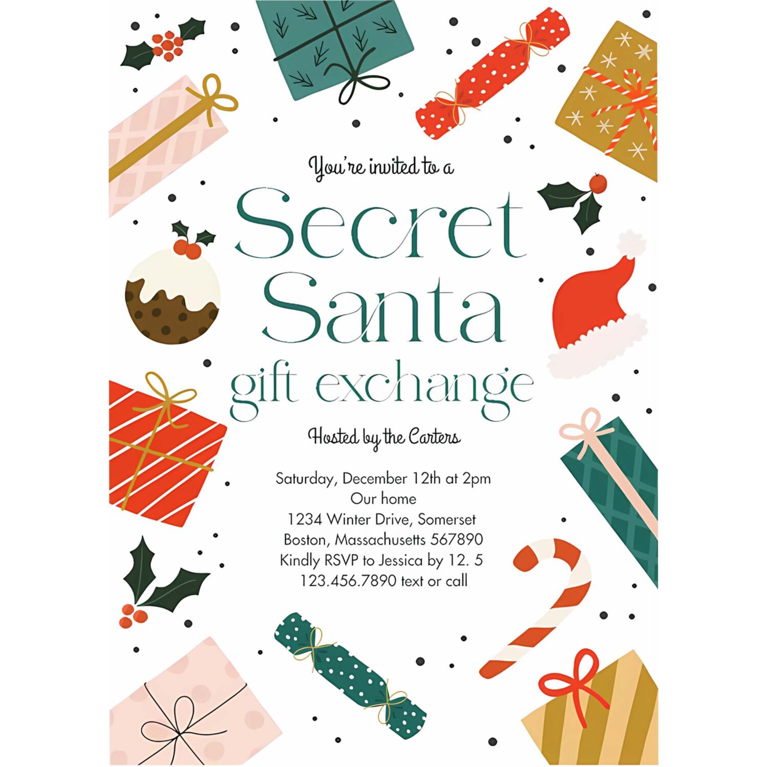 Secret santa gift exchange holiday party invitation a11b 4