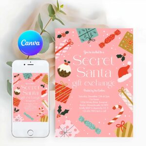 Santa Gift Invitation, Secret Santa Gift Exchange Holiday Party Invitation
