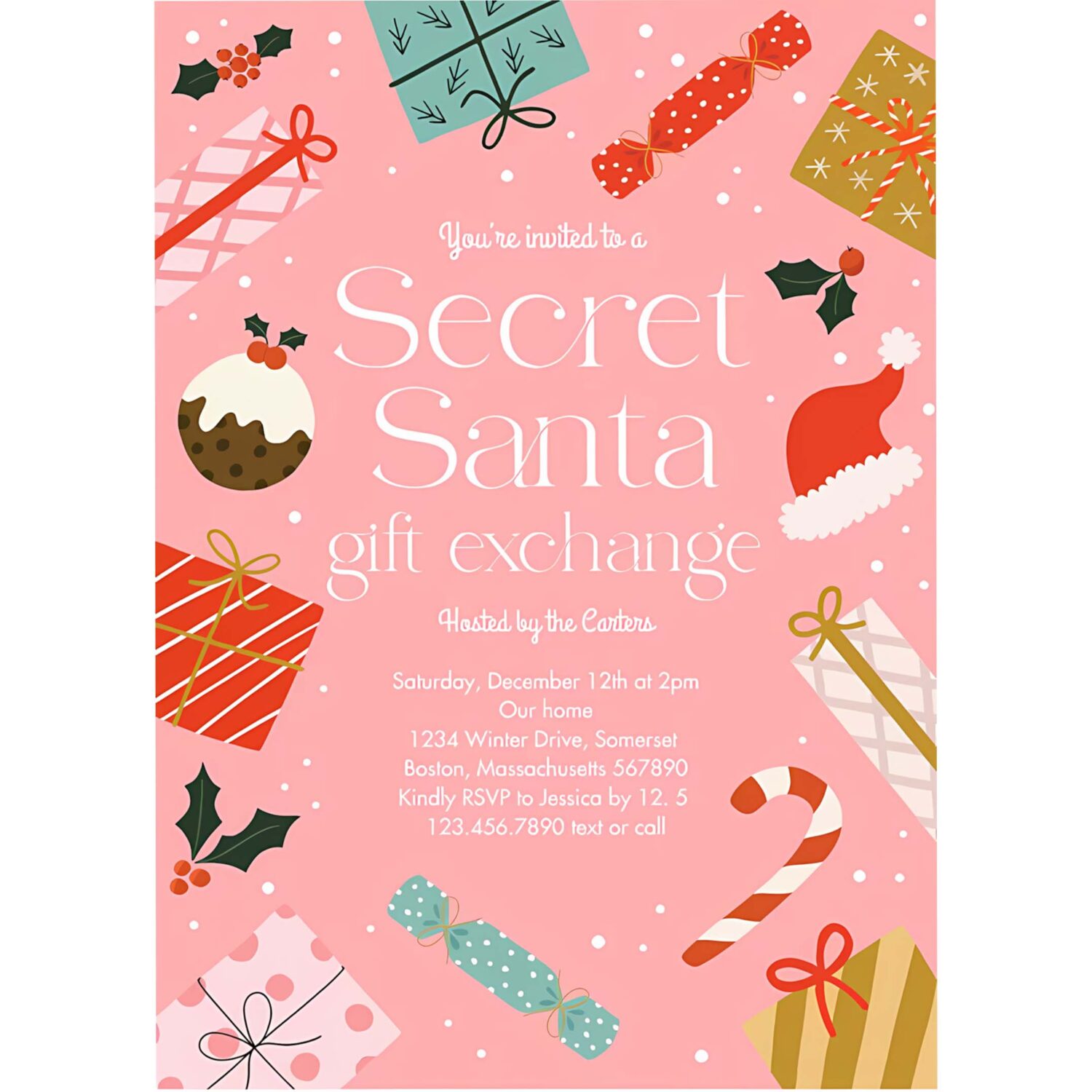 Secret santa gift exchange holiday party invitation b15a 4