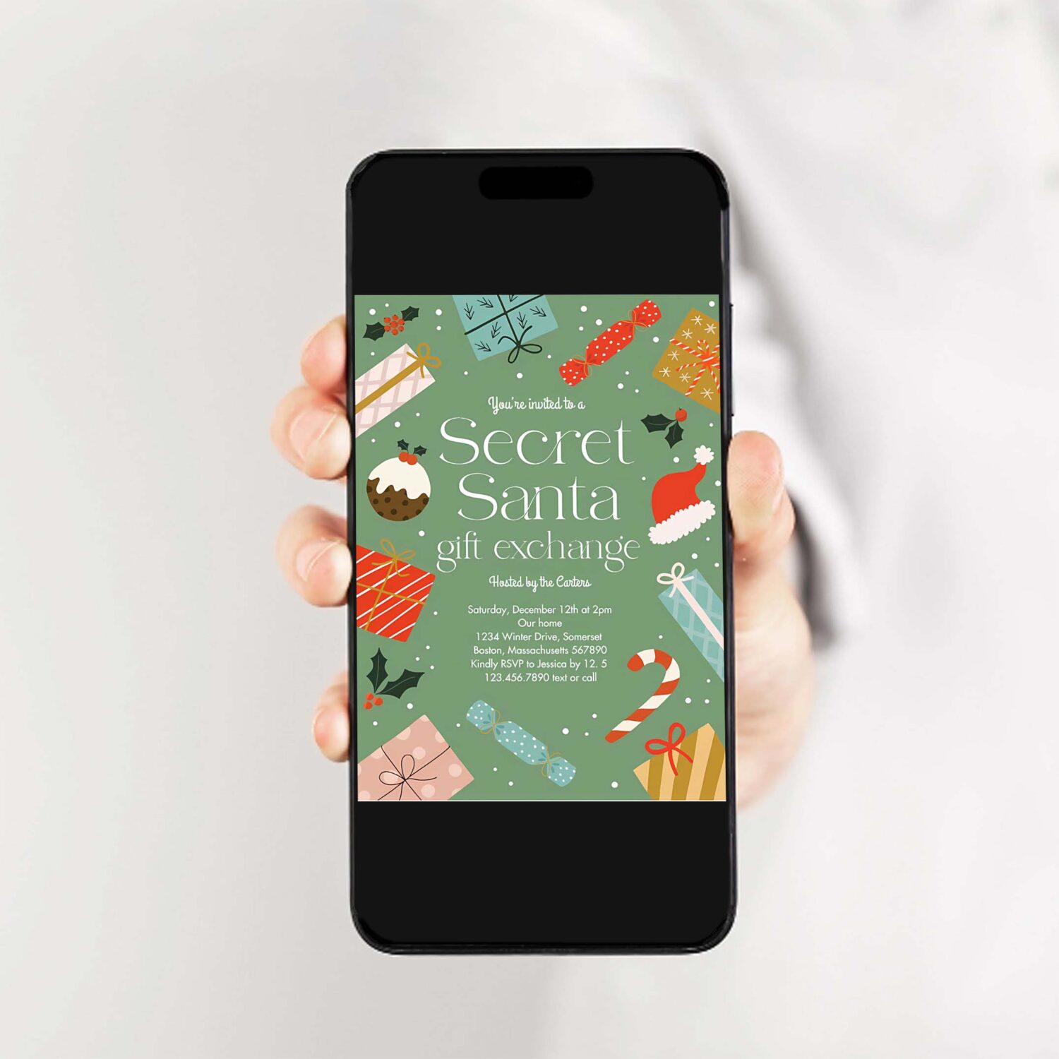 Secret santa gift exchange holiday party invitation e52p 2