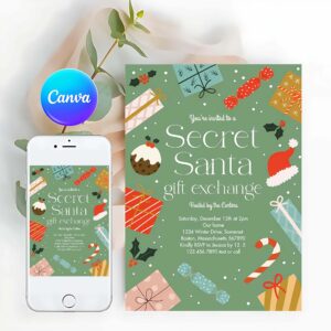 Santa Gift Invitation, Secret Santa Gift Exchange Holiday Party Invitation
