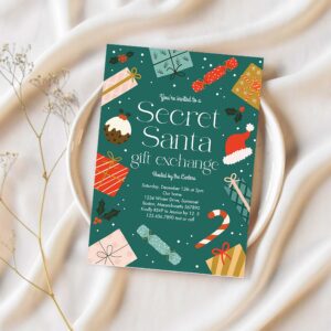 Secret santa gift exchange holiday party invitation i27b 1