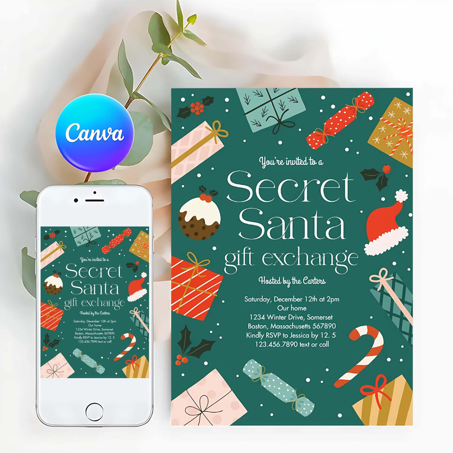 Secret santa gift exchange holiday party invitation i27b