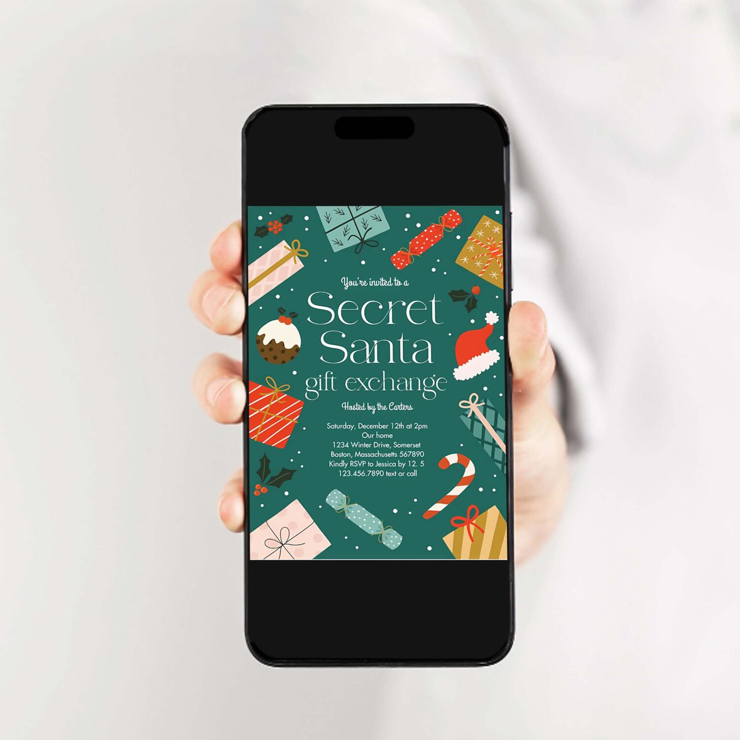 Secret santa gift exchange holiday party invitation i27b 2