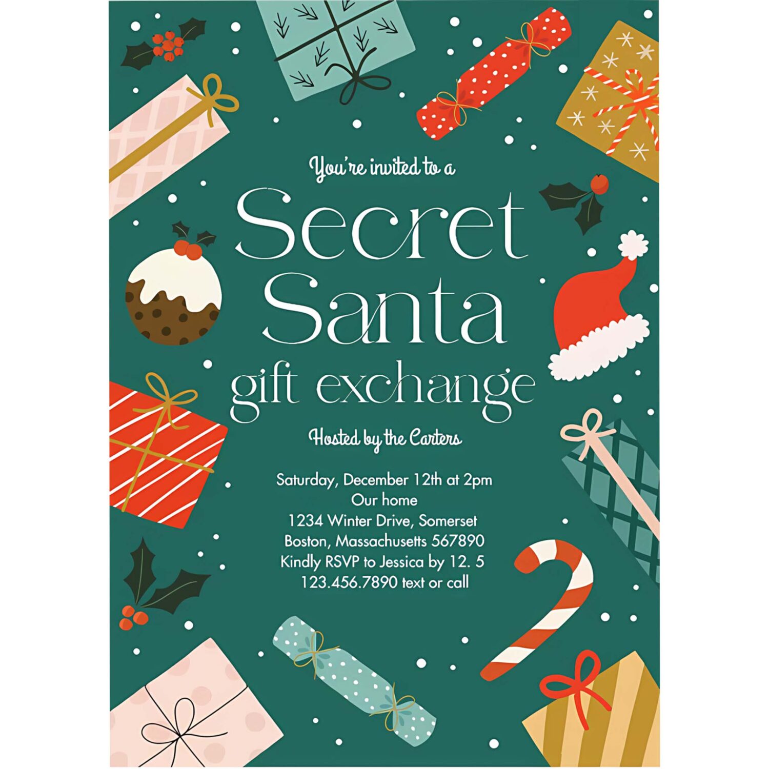 Secret santa gift exchange holiday party invitation i27b 4
