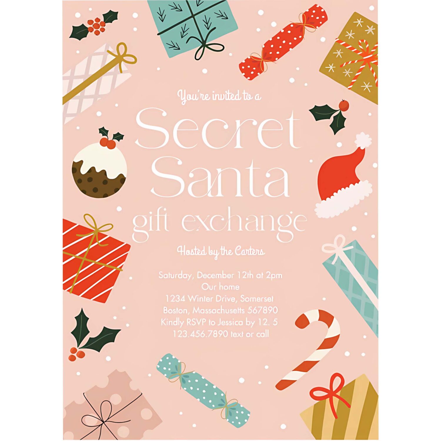 Secret santa gift exchange holiday party invitation m42b 4