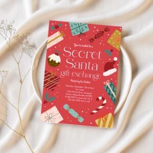 Secret santa gift exchange holiday party invitation y47p 1
