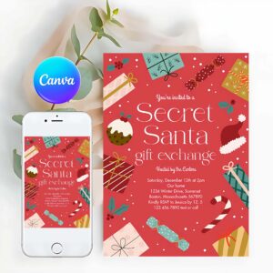 Santa Gift Invitation, Secret Santa Gift Exchange Holiday Party Invitation