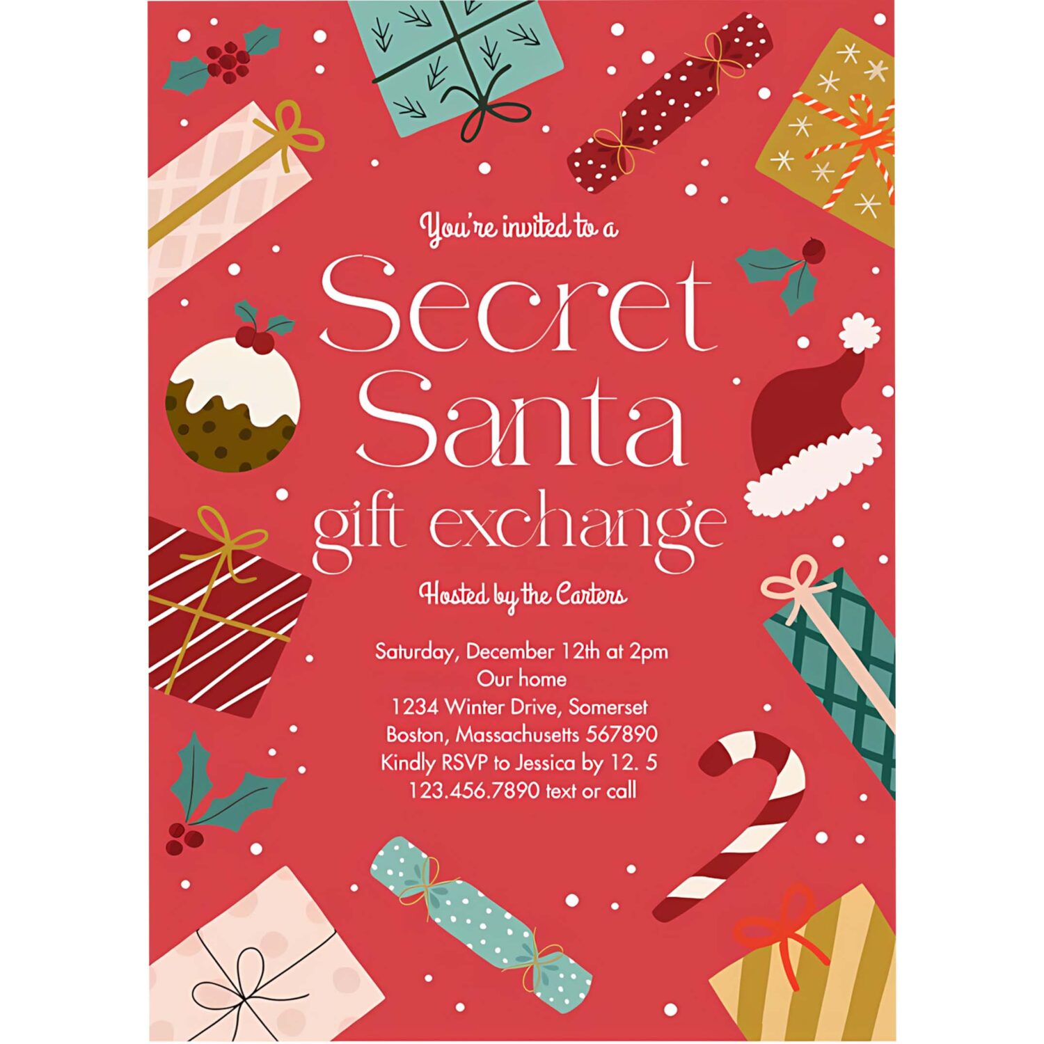 Secret santa gift exchange holiday party invitation y47p 4