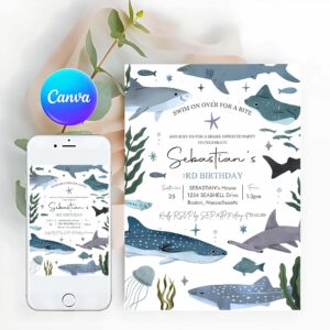 Under The Sea Invitation, Shark Birthday Party Invitation, Shark Under the Sea 1st Birthday Party Sea Life 1st Birthday Party